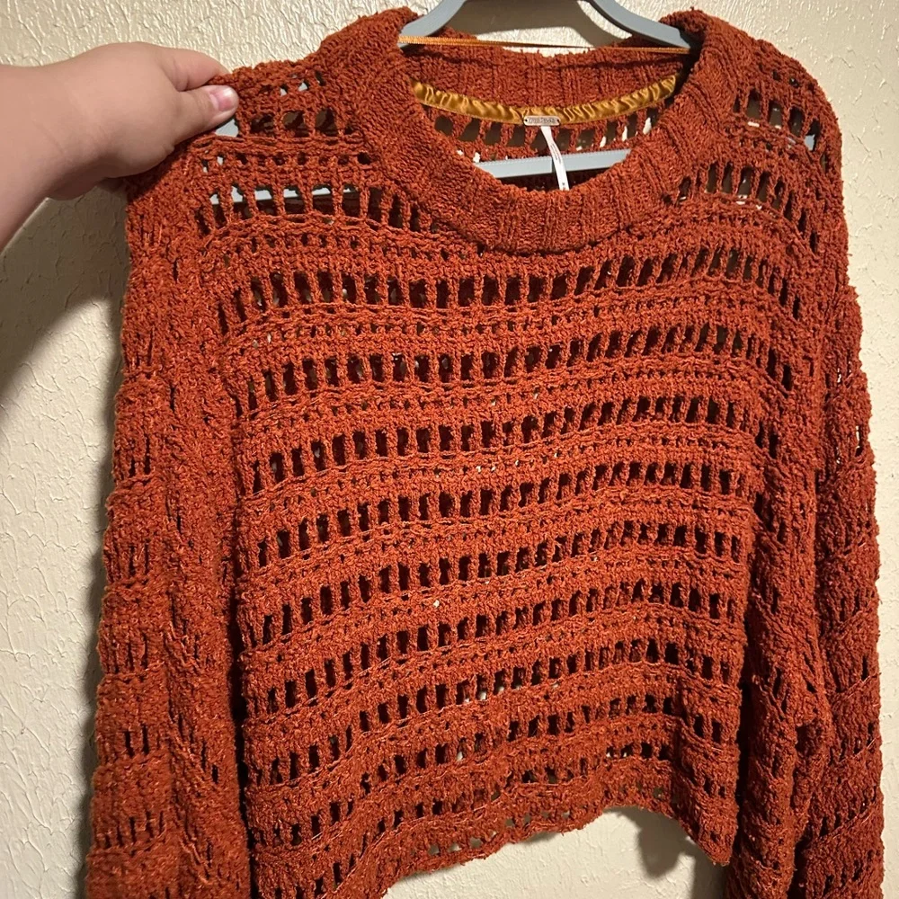 Free People Caught Up Bell Sleeve Crochet Sweater Medium Super‎ Oversized